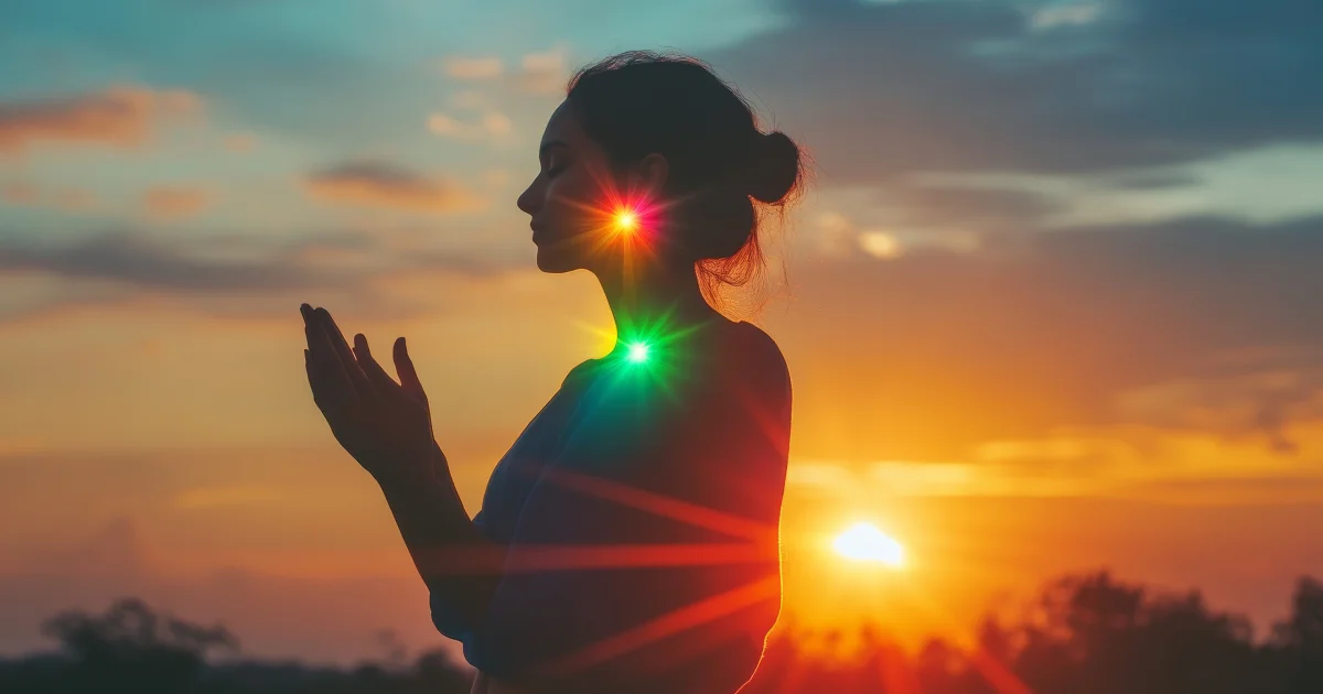 uma mulher num por sol com luz no rosto