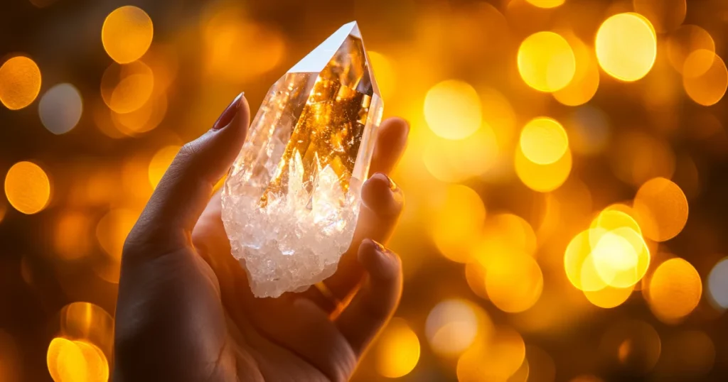 uma pessoa segurando um cristal na mao