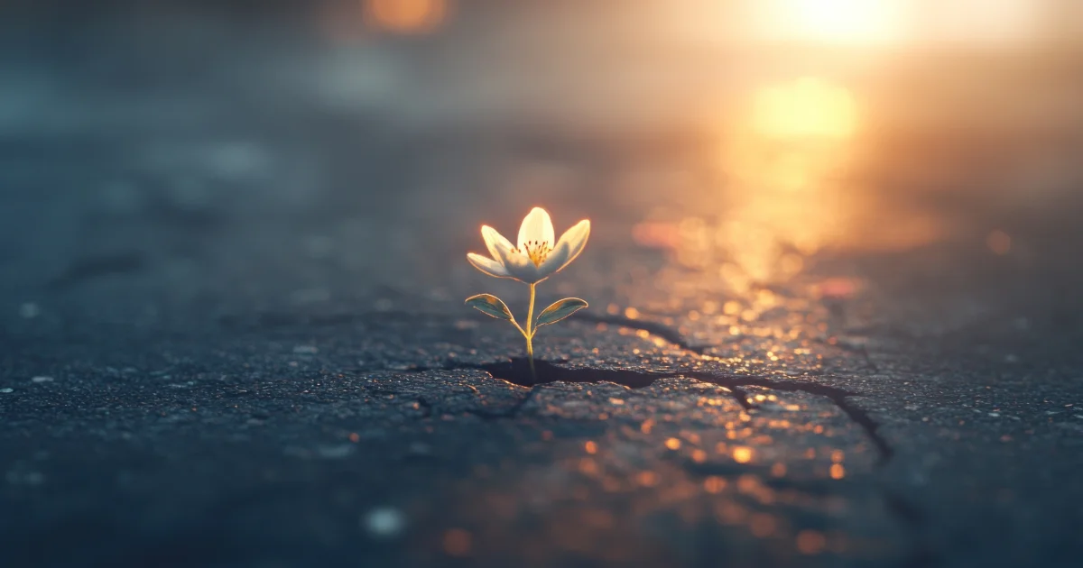resiliencia uma unica flor que floresce atraves das rachaduras asfalto ao por do sol